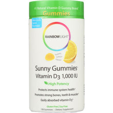 Load image into Gallery viewer, RAINBOW LIGHT: Sunny Gummies Vitamin D3 Yummy Lemon Flavor 1,000 IU, 100 Gummies