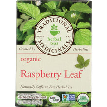 Load image into Gallery viewer, TRADITIONAL MEDICINALS: Organic Raspberry Leaf Caffeine Free Herbal Tea 16 Tea Bags, 0.85 oz