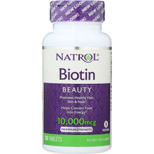 Load image into Gallery viewer, NATROL: Biotin Maximum Strength 10,000 mcg, 100 Tablets