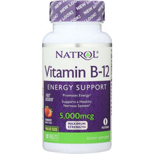 Load image into Gallery viewer, NATROL: Vitamin B-12 Fast Dissolve Strawberry 5000 Mcg, 100 tablets