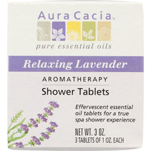 Load image into Gallery viewer, AURA CACIA: Aromatherapy Shower Tablets Relaxing Lavender 3 tablets (1 oz each), 3 oz