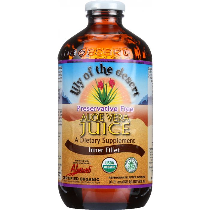 LILY OF THE DESERT: Organic Aloe Vera Juice Inner Fillet Preservative Free, 32 oz