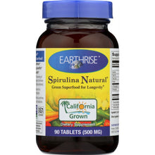 Load image into Gallery viewer, EARTHRISE: Spirulina Natural Green Super Food For Longevity 500 mg, 90 Tablets
