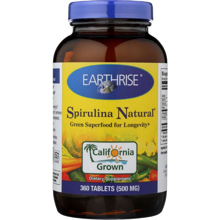 EARTHRISE: Spirulina Natural Green Super Food For Longevity 500 mg, 360 Tablets