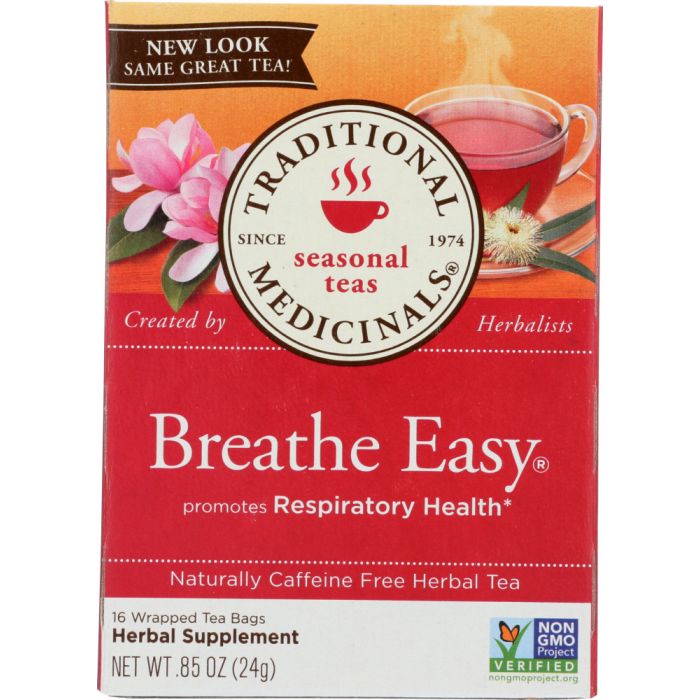 TRADITIONAL MEDICINALS: Breathe Easy Caffeine Free Herbal Tea 16 Tea Bags, 0.85 oz