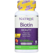 Load image into Gallery viewer, NATROL: Biotin Fast Dissolve Natural Strawberry Flavor 10,000 mcg, 60 Tablets
