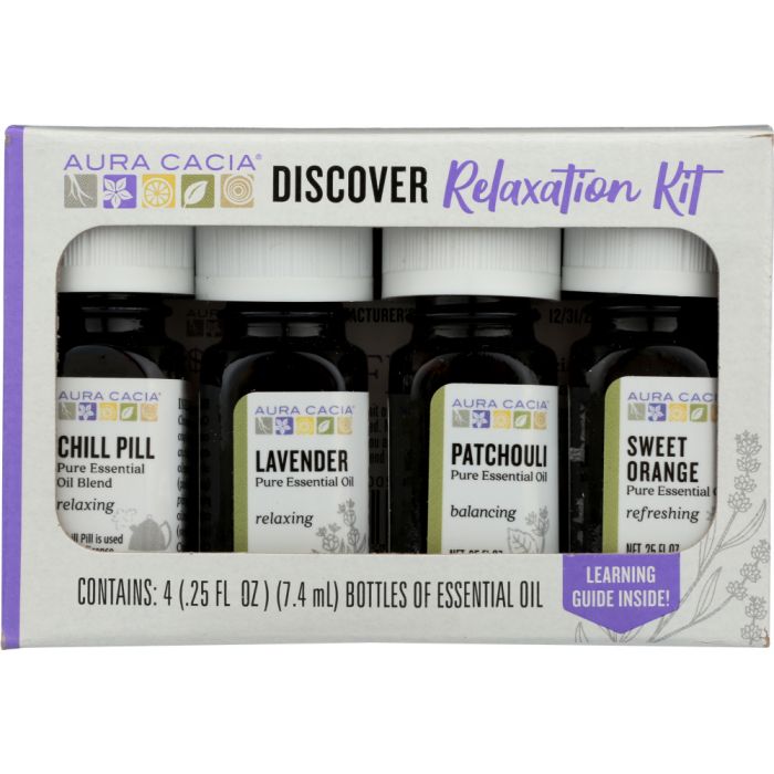 AURA CACIA: Essensial Oil Relaxation Kit Pack of 4, 0.25 oz