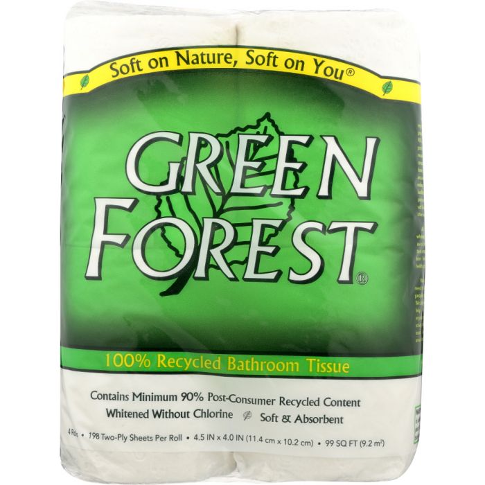 GREEN FOREST: Bath Tissue White 4 Rolls 198 Sheets, 1 ea