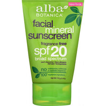 Load image into Gallery viewer, ALBA BOTANICA: Very Emollient Sunscreen Facial Mineral Protection SPF 20, 4 oz
