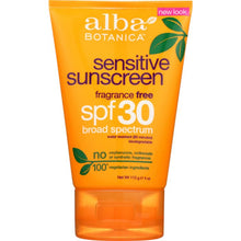 Load image into Gallery viewer, ALBA BOTANICA: Natural Very Emollient Sunscreen Fragrance Free SPF 30, 4 oz
