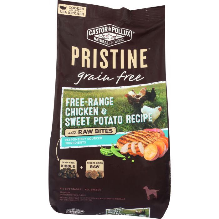 CASTOR & POLLUX: Pristine Grain Free Free Range Chicken & Sweet Potato Recipe With Raw Bites 4 Lb