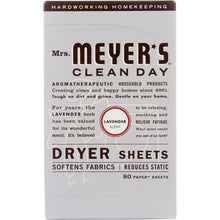 Load image into Gallery viewer, MRS MEYERS CLEAN DAY: Dryer Sheets Lavender Scent, 80 Sheets
