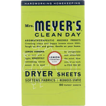 Load image into Gallery viewer, MRS MEYERS CLEAN DAY: Dryer Sheets Lemon Verbena Scent, 80 Sheets
