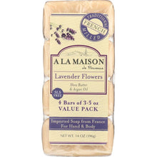 Load image into Gallery viewer, A LA MAISON DE PROVENCE: Traditional French Milled Bar Soap Value Pack Lavender Flowers 4 Bars, 14 oz
