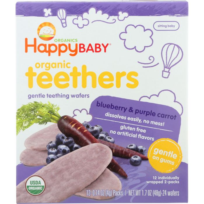 HAPPY BABY: Gentle Teething Wafers Blueberry & Purple Carrot Org 1.7 oz