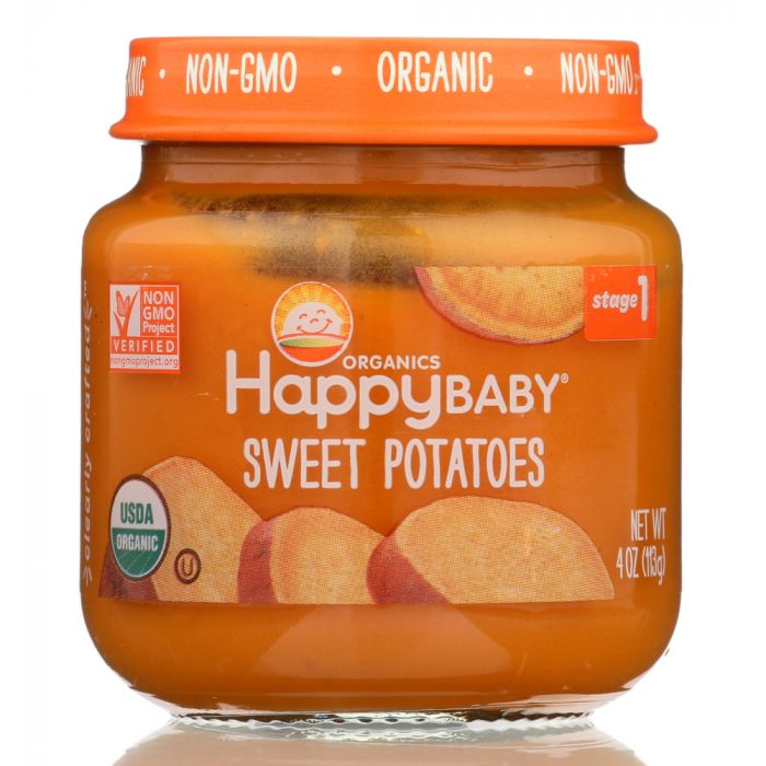 HAPPY BABY: Stage 1 Sweet Potatoes Baby Food in Jar, 4 oz