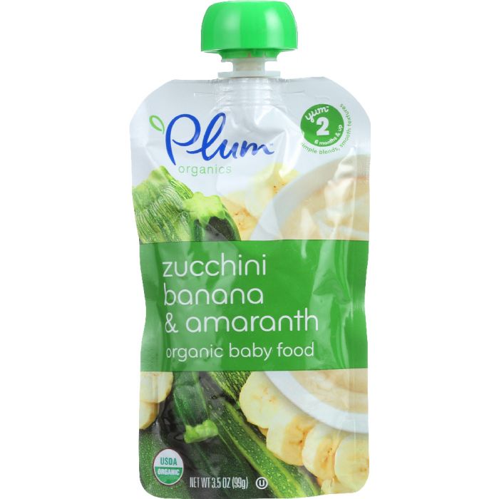 PLUM ORGANICS: Organic Baby Food Stage 2 Zucchini Banana & Amaranth, 3.5 Oz