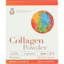 Load image into Gallery viewer, YOUTHEORY: Collagen Powder Vanilla 21 Packets, 5.7 oz
