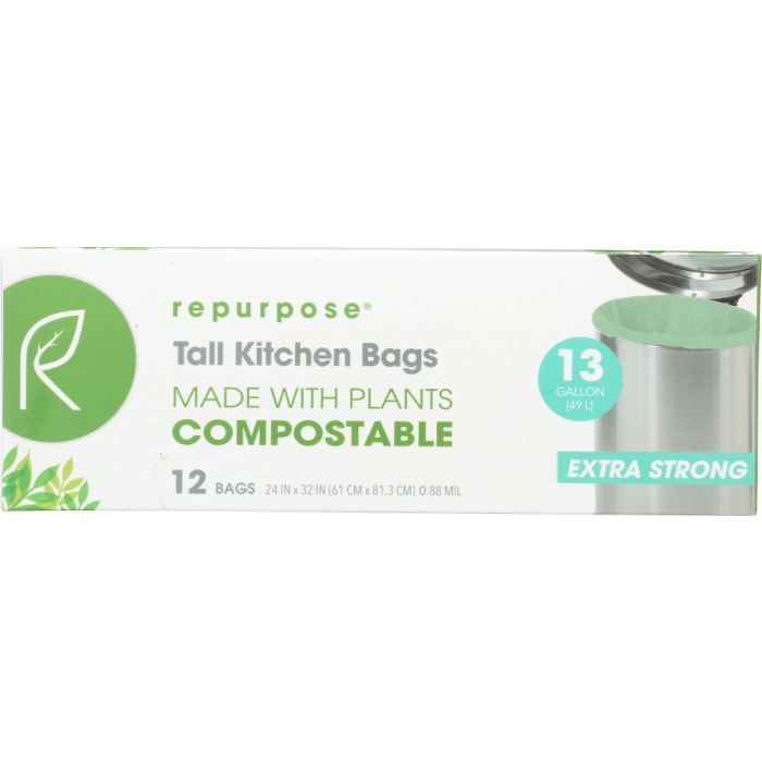 REPURPOSE: Compostable Extra Strong Tall Kitchen Bags 13gal, 12 ea