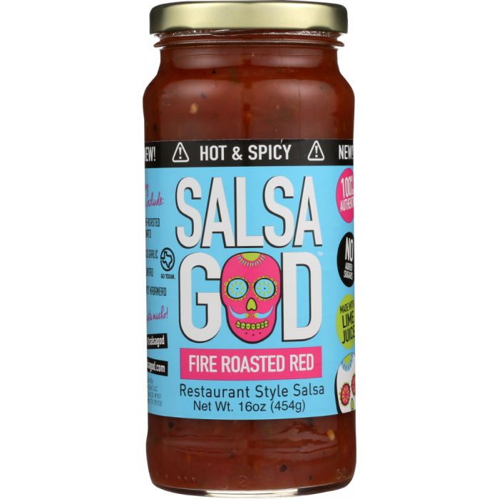 SALSA GOD: Salsa Hot and Spicy Fire Roasted Red, 16 oz