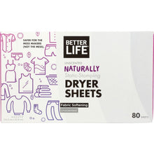 Load image into Gallery viewer, BETTER LIFE: Naturally Static Stomping Unscented Dryer Sheets, 80 pc
