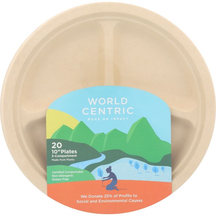 WORLD CENTRIC: 3-Compartment Fiber Plate, 20 pc