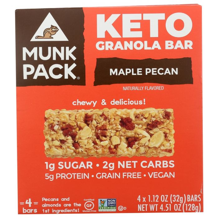 MUNK PACK: Maple Pecan Keto Granola Bar 4 Pack, 4.51 oz